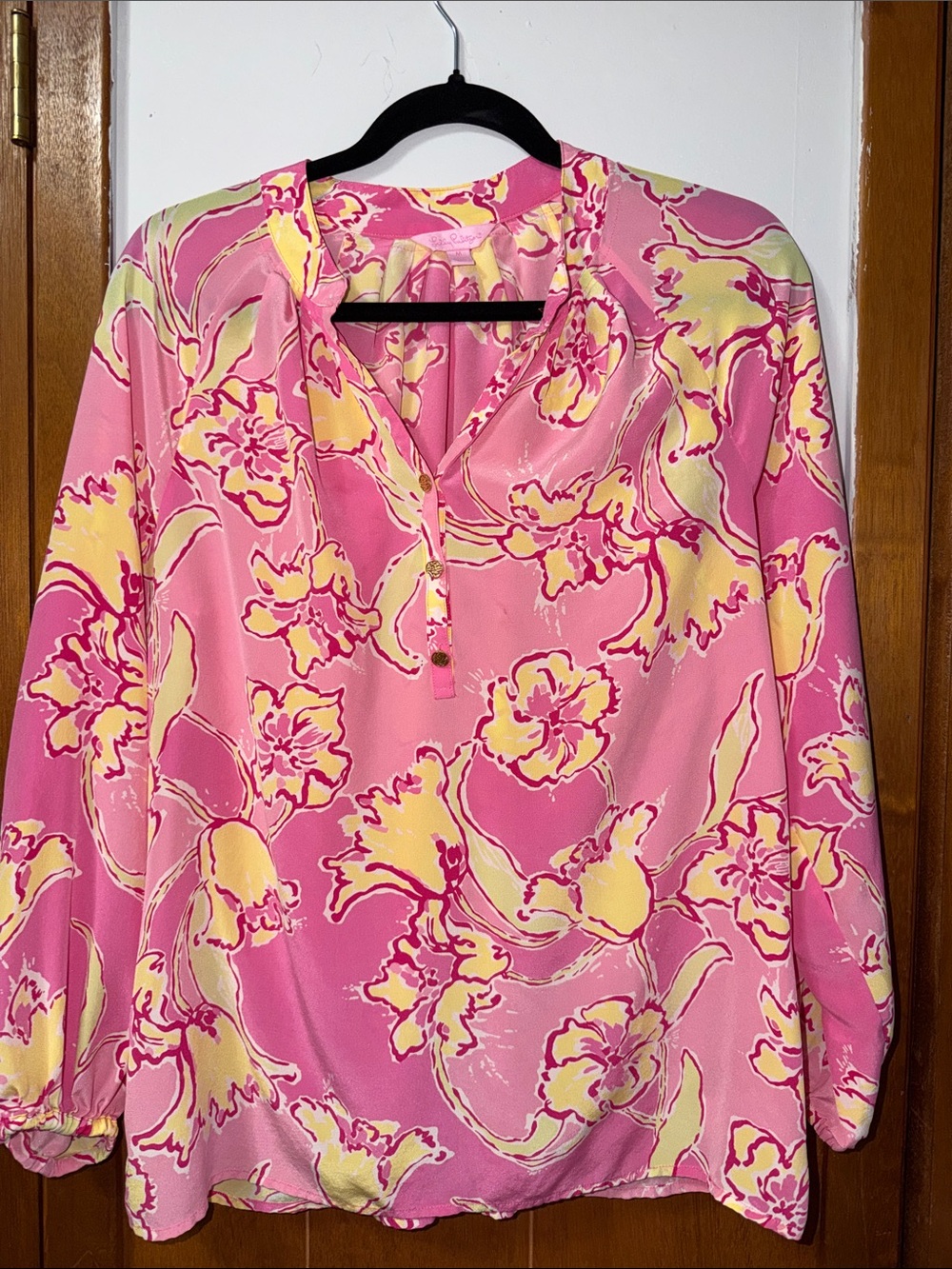 Lilly Pulitzer floral Blouse pink & Yellow size Medium
